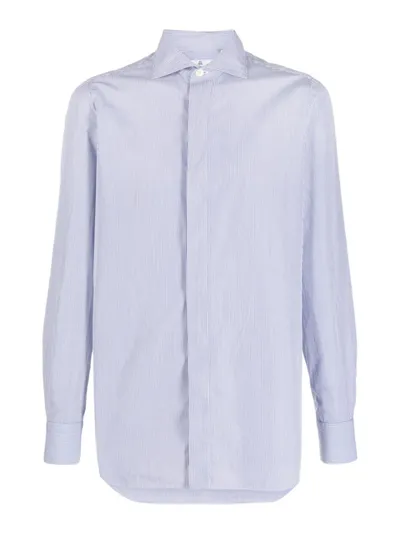 Finamore 1925 Long-sleeve Cotton Shirt In Azul