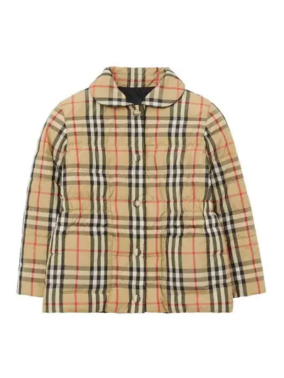 Burberry Kids' Girl's Oaklee Reversible Check-print Jacket In Archive Beige Check