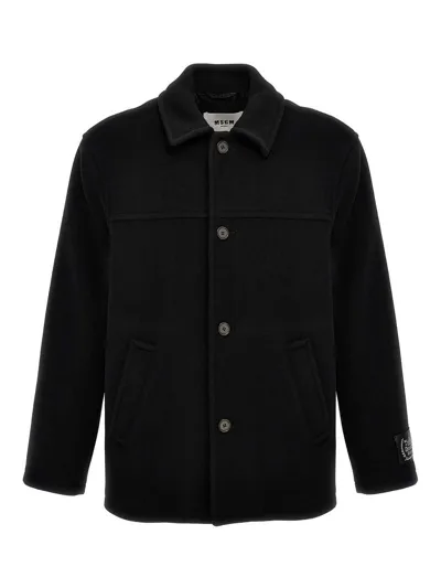 Msgm Peacoat Coat In Nero