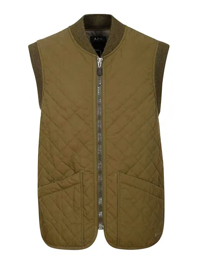 Apc A.p.c. Silas Quilted Zipped Vest In Light Brown