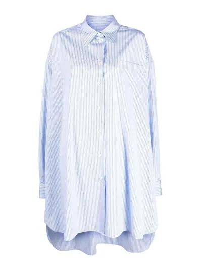 Maison Margiela Oversized Cotton Shirt In White & Blue