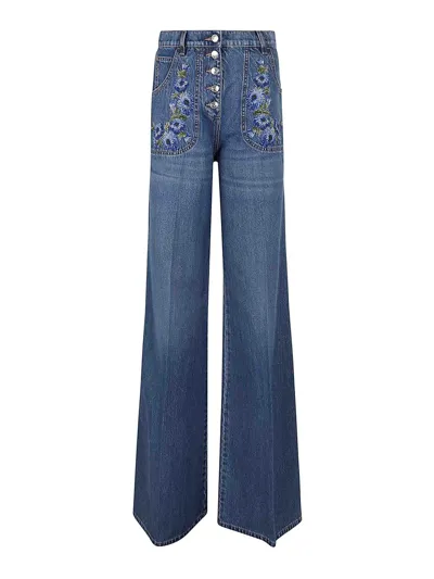 Etro Washed Wide Leg Denim Jeans In Blue