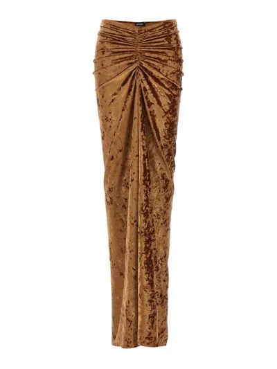 Atlein Crushed Velvet Long Skirt In Brown