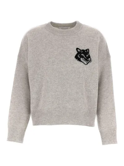 Maison Kitsuné Fox Head Sweater In Grey