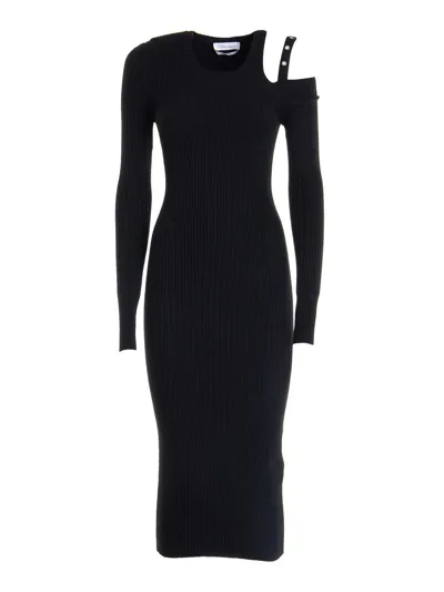 Blumarine Knit Rib Midi Dress In Black