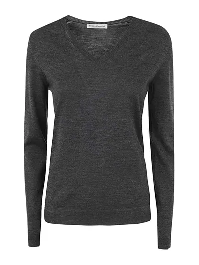 Goes Botanical Long Sleeves V Neck Sweater In Grey