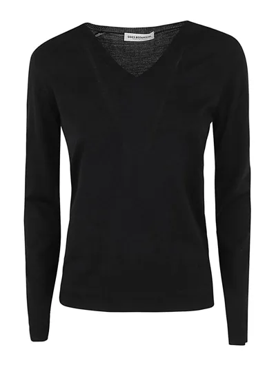 Goes Botanical Long Sleeves V Neck Sweater In Black