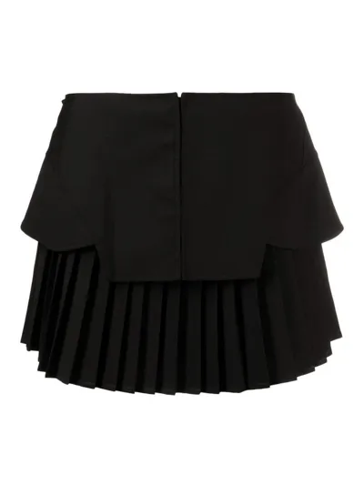 Andreädamo Pleated Flannel Mini Skirt In Black