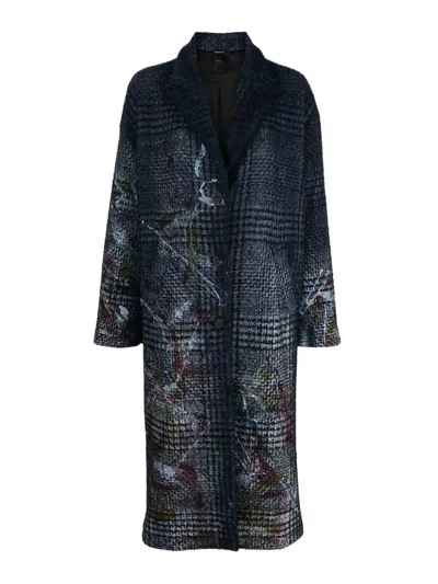 Avant Toi Paint-splatter Houndstooth-pattern Coat In Azul