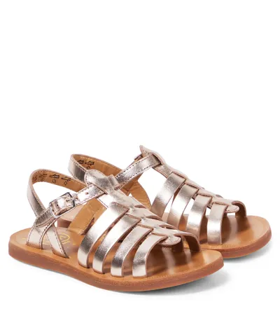 Pom D'api Kids' Plagette Strap Leather Sandals In Gold