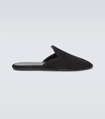 The Row Roger Suede Slides In Black