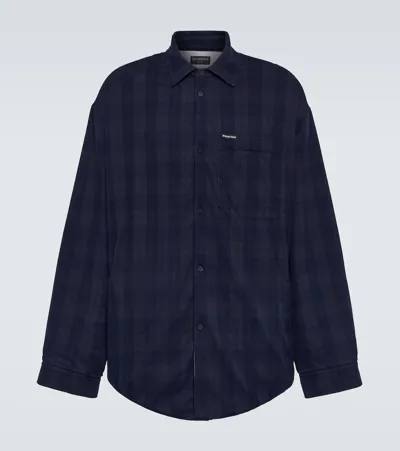 Balenciaga Lined Cotton Shirt In Navy/dark Navy Overd