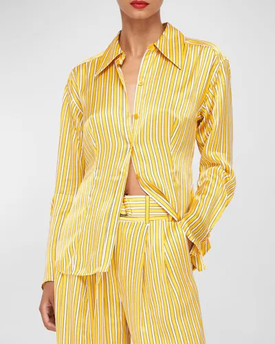 Equipment Bailey Striped Satin-finish Silk Shirt In Citrus Multi