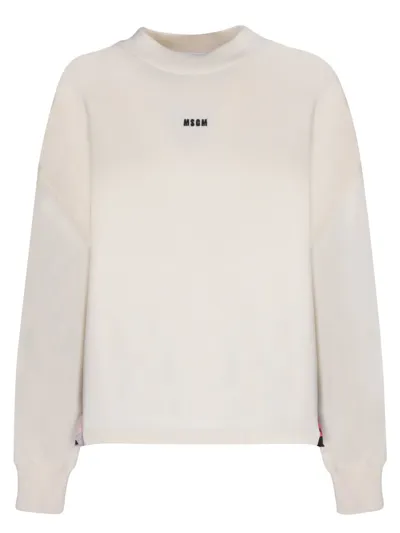 Msgm Logo Embroidered Crewneck Sweatshirt In White