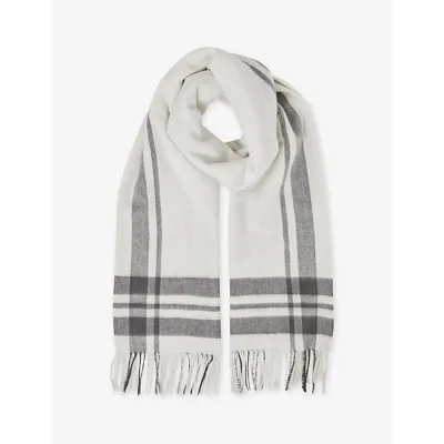 Reiss Grey/ecru Martina Lambswool Checked Scarf, 184x70cm