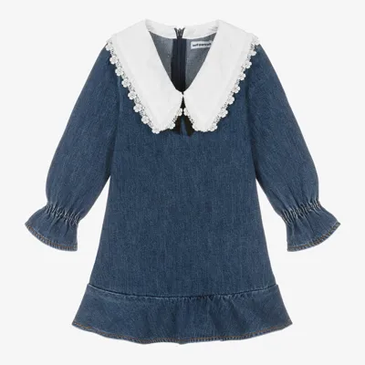 Self-portrait Girls Blue Denim & Lace Collar Dress