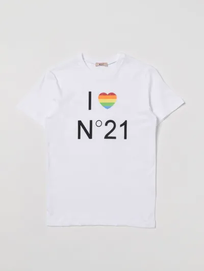 N°21 Kids' Cotton T-shirt With I Love  Print In White