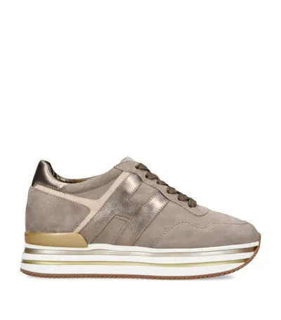 Hogan Leather Midi Platform Sneakers In Tortora Scuro