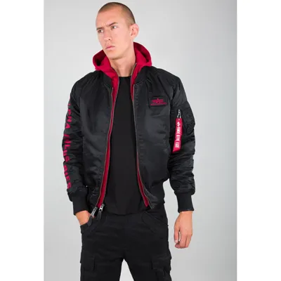 Pre-owned Alpha Industries Bomber Jacke Fliegerjacke Ma-1 D-tec Se Schwarz / Rot