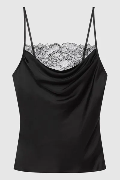 Anna Quan Satin Lace Cowl Neck Vest In Black