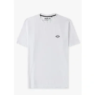 Replay Mens T-shirt Hyperflex Hybrid In White Midnight Blue In White Fabric