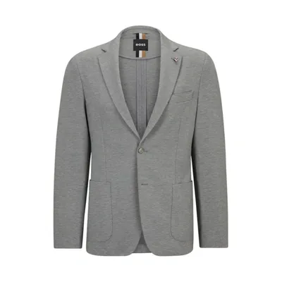 Hugo Boss Men's Slim-fit Jacket In Melange Interlock Jersey In Silver