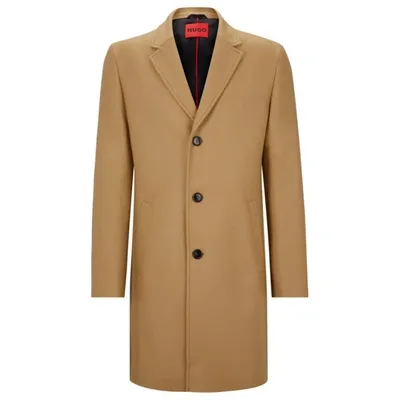 Hugo Tan Notched Lapel Coat In Beige