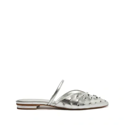 Schutz Gayle Metallic Leather Flat In Silver