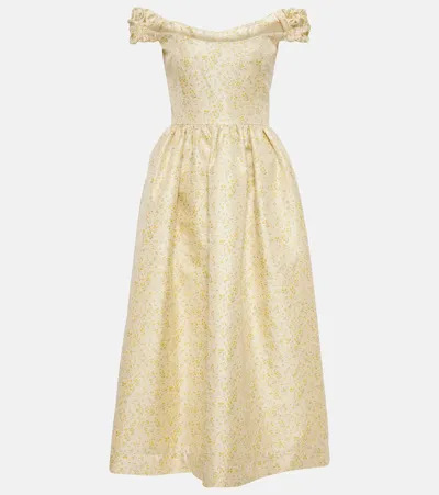 Markarian Off-shoulder Embroidered Midi Dress In Yellow