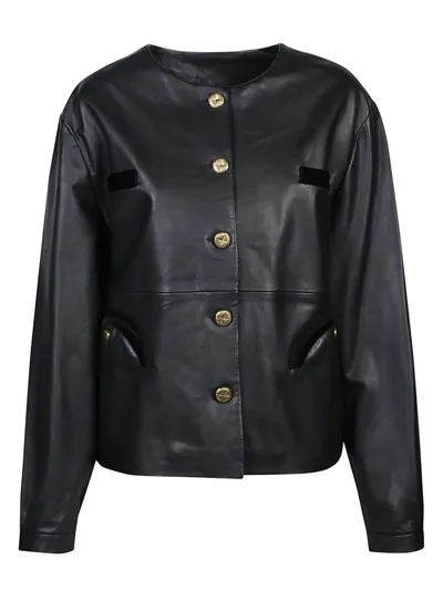 Blazé Milano Vegas Baby Velvet-trim Leather Jacket In Black