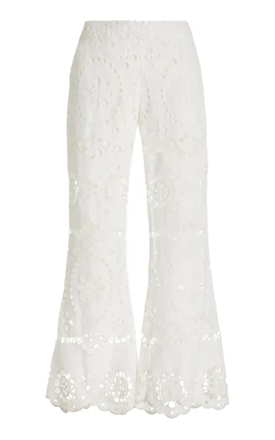 Zimmermann Lexi Flared Lace Linen Pants In Ivory