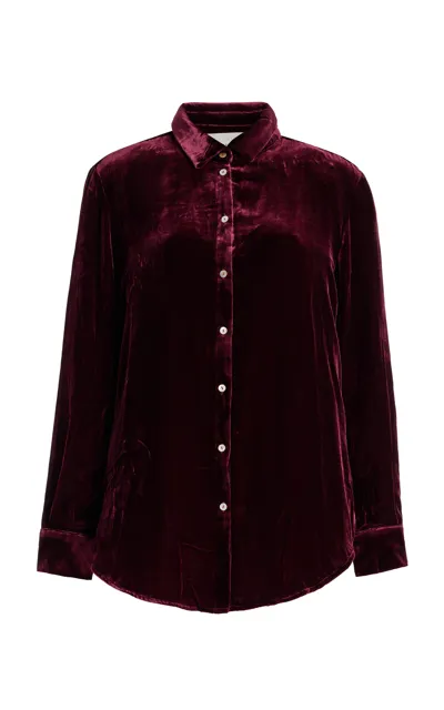 Asceno London Velvet Shirt In Burgundy