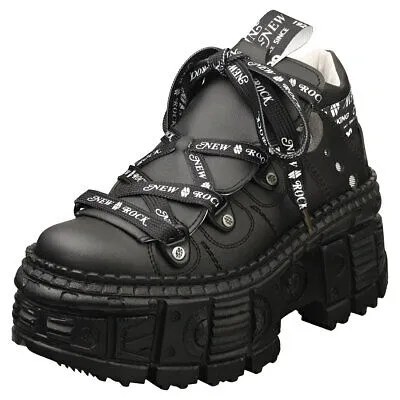 Pre-owned New Rock Rock M-wall106nsport-v3 Vegan Unisex Black Stiefel Plattform - 44 Eu In Schwarz