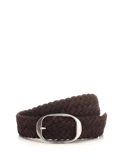 Tom Ford Logo Engraved Braided Buckle Belt In Brown