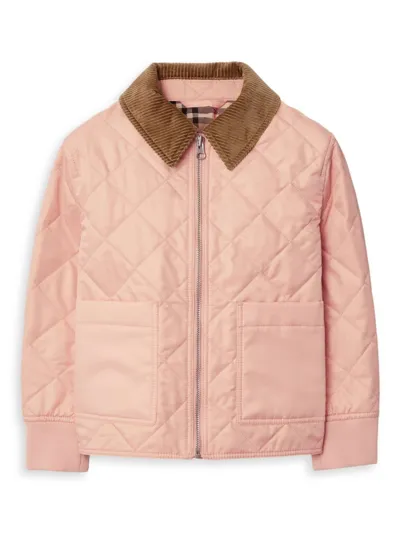 Burberry Kids' Otis Contrasting-collar Quilted Jacket In Coral Rose