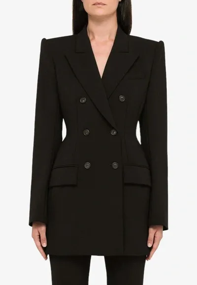 Sportmax Double-breasted Wool Blazer In Black