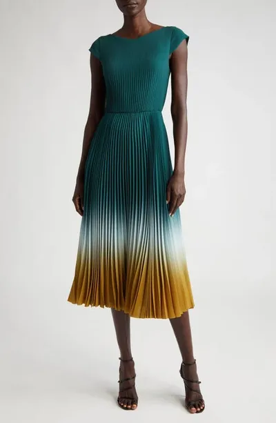 Jason Wu Collection Pleated Dip Dye Midi Skirt In Seagreen/deep Saffro