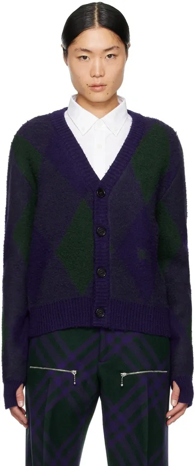 Burberry Woman Two-tone Wool Cardigan In Purple