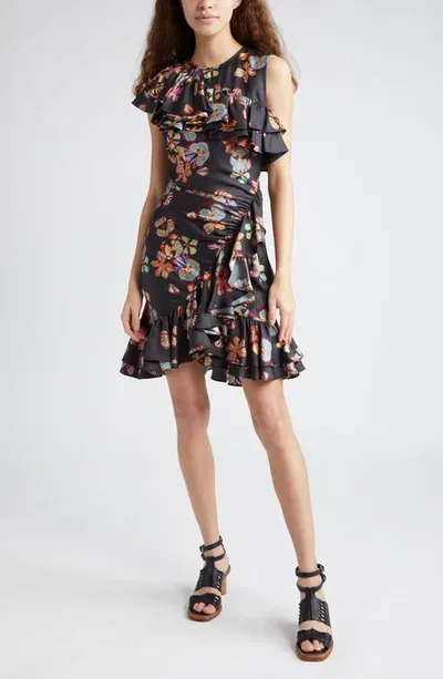 Ulla Johnson Candace Ruffled Floral Silk Mini Dress In Lune