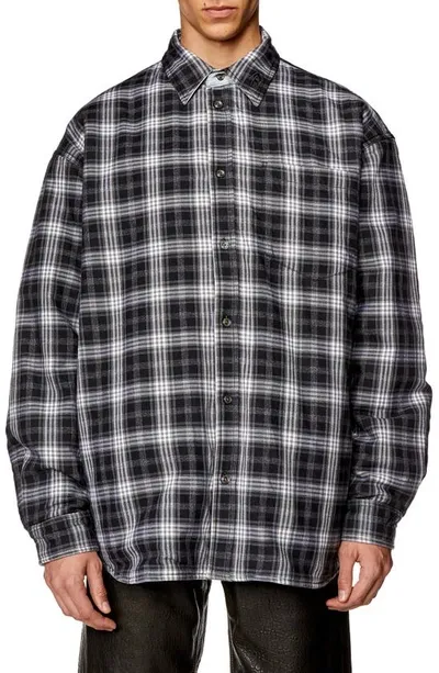 Diesel S-dewny-double-check-a Shirt Jacket In Black Black Black