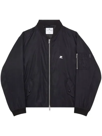 Courrèges Embroidered Nylon Bomber Jacket In Black