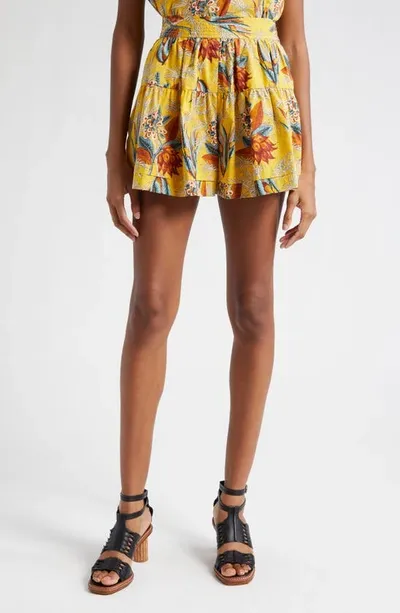 Ulla Johnson Elsie Floral Poplin Culotte Shorts In Marigold