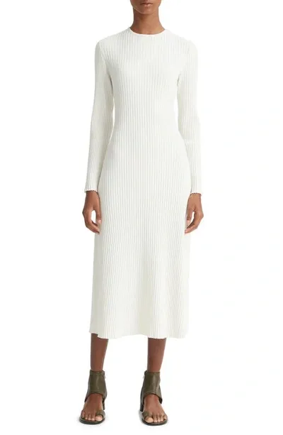 Vince Rib-knit Long-sleeve Midi Dress In Off White