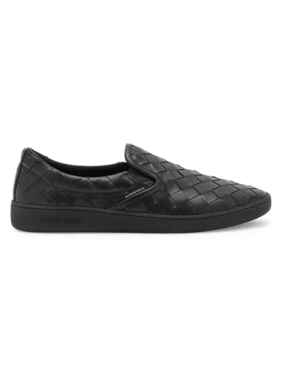 Bottega Veneta Leather Slipper With Woven Pattern In Black