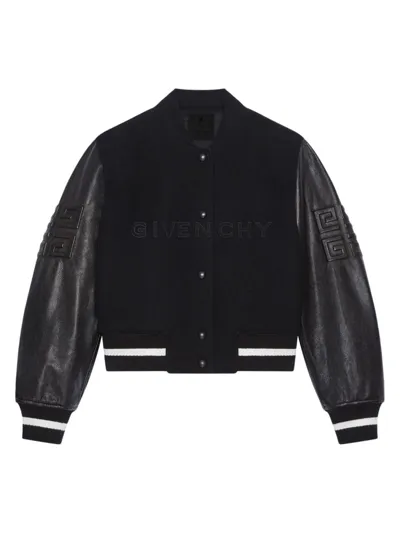 Givenchy Wool-blend And Leather Varsity Jacket In Black White