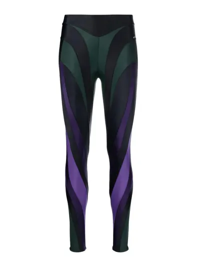 Mugler Spiral Panelled Leggings In Purple