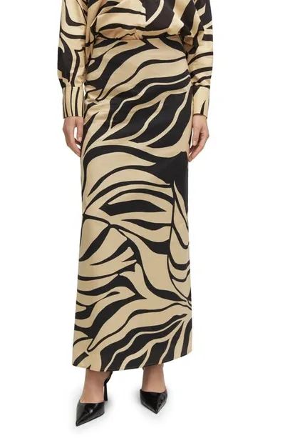 Mango Women's Slit Printed Long Skirt In Sand