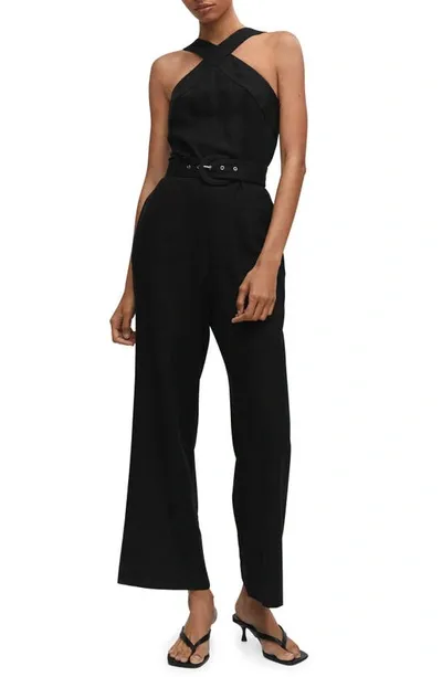 Mango Belted Halter-neck Jumpsuit Black