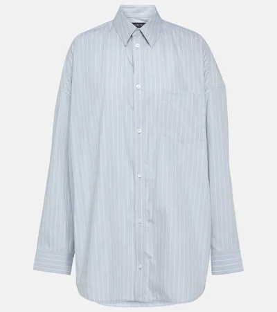 Balenciaga Striped Cotton Shirt In Light Blue/white