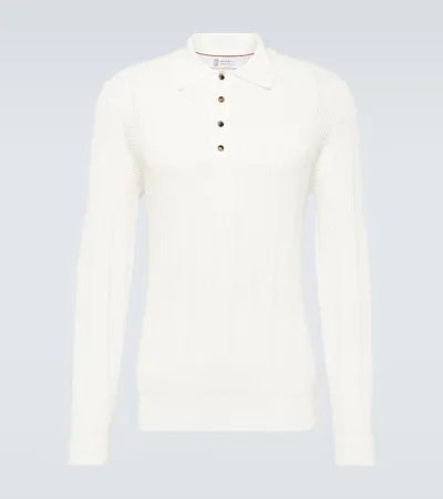 Brunello Cucinelli Cotton Polo Sweater In White